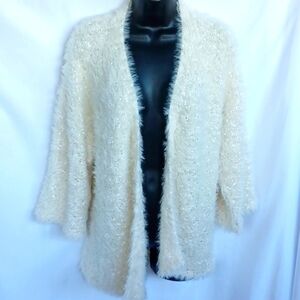 Catherine Malandrino Womens XS soft Fuzzy Open Front Cardigan Soft Cream Ivory